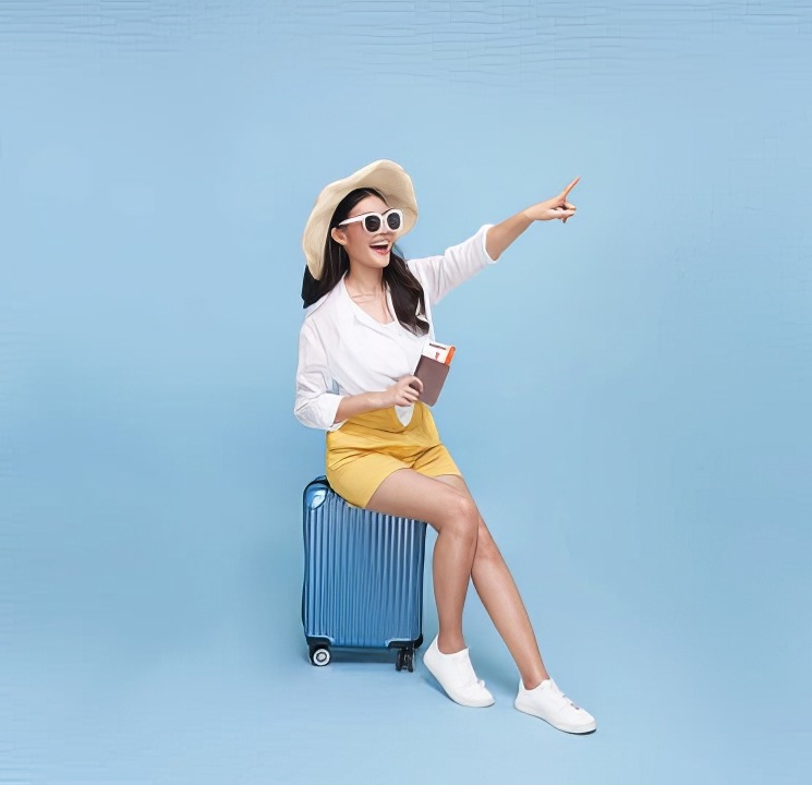 Happy traveler planning a trip